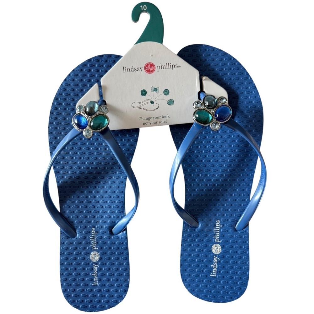 Lindsay Phillips Embellished Flip Flops Kelli Princess Blue Sz 10 sandals NEW - Picture 11 of 16